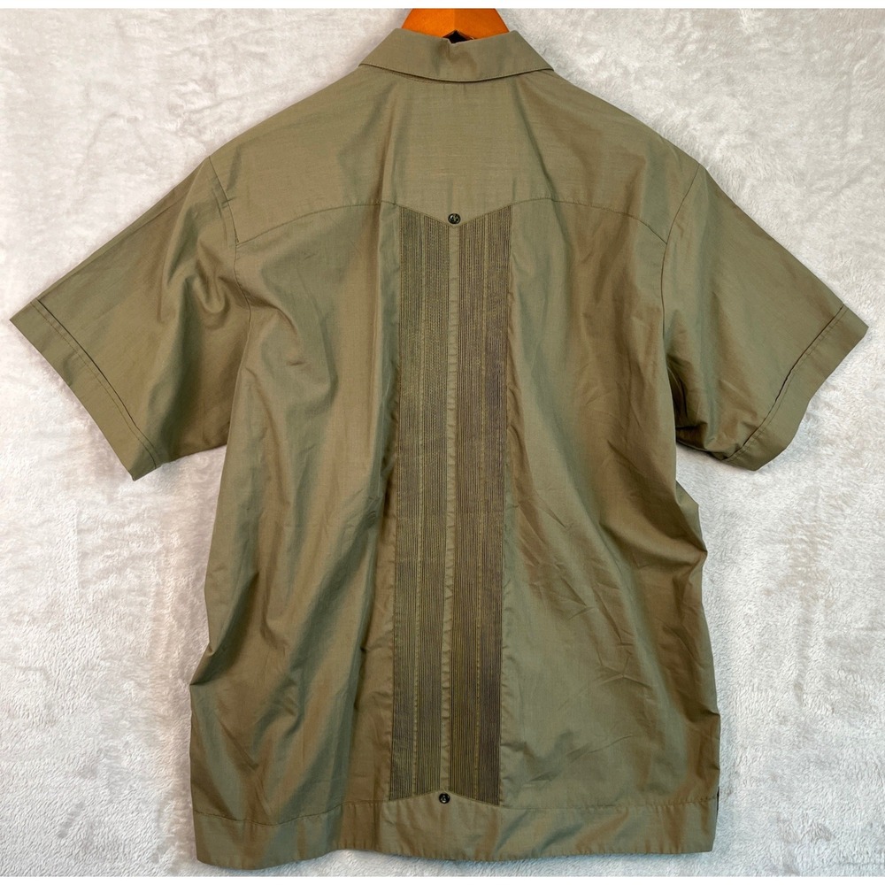 Guayaberas Yucatecas Men's Shirt XL Olive Green Embroidered Short Sleeve Mexican - Picture 2 of 8
